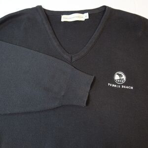 Pebble Beach V Neck Mens Pullover Black Sweater Size XL 100% Cotton Made in USA